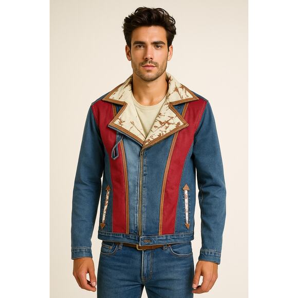 Vintage Bob Berg Denim Moto Western Jacket w/ Leather Trim S - Picture 10 of 10